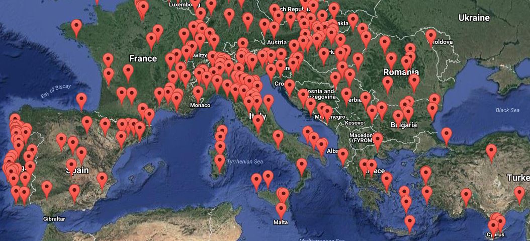 Stralcio della mappa con indicati i festival associati a EFFE